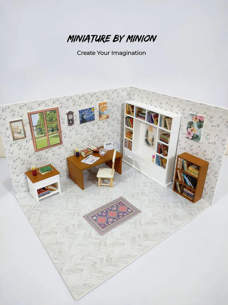 Study Corner Diorama, handmade by Miniature By Minion