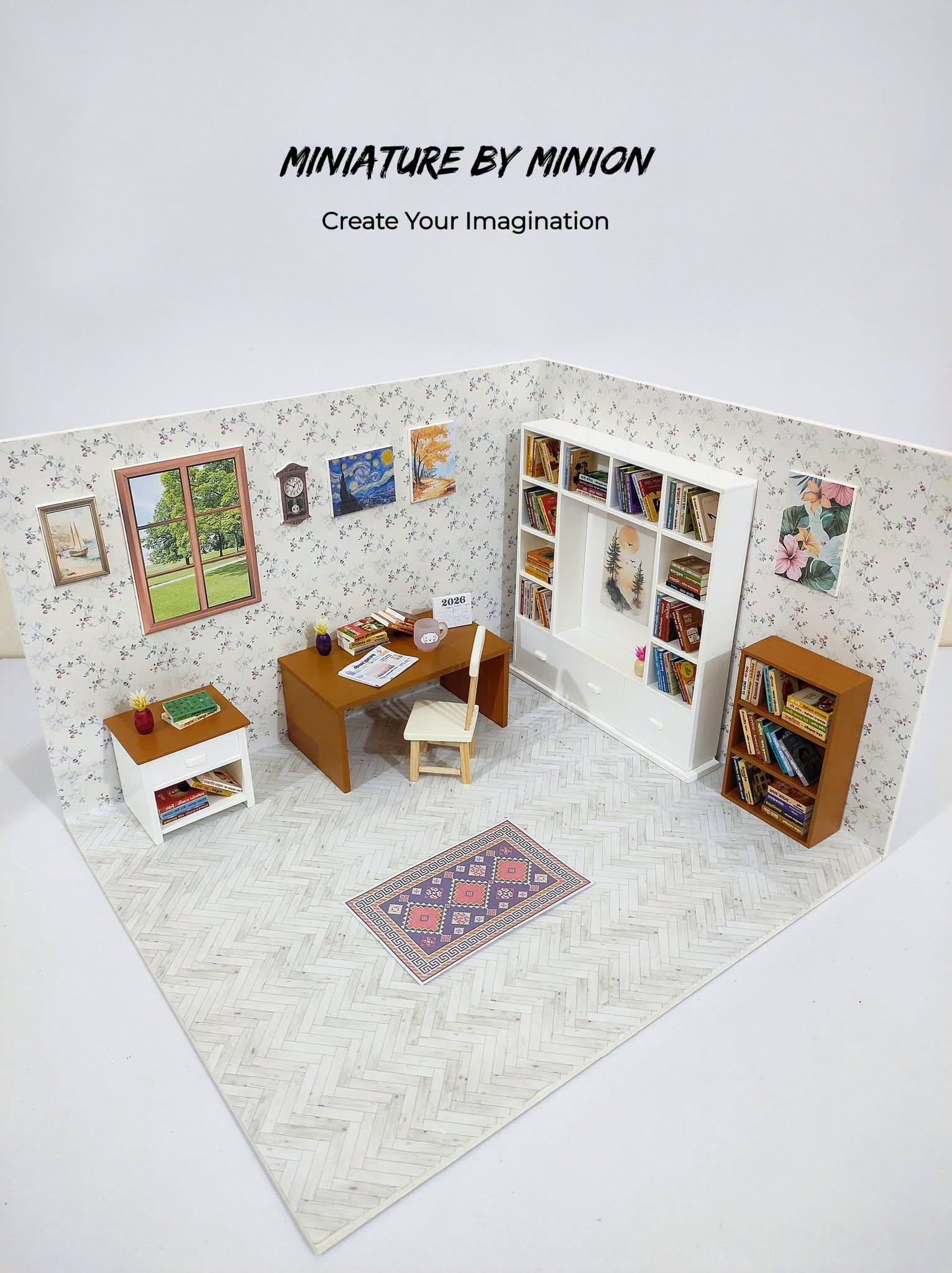 Study Corner Diorama, handmade by Miniature By Minion