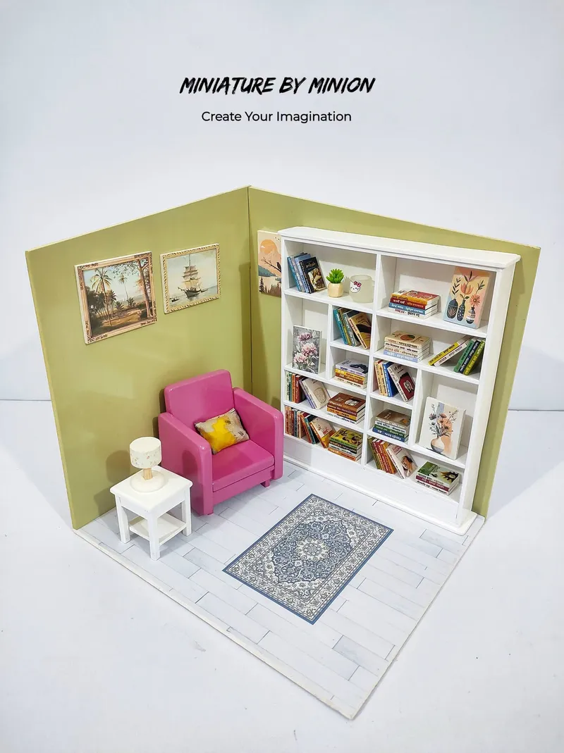 Reading Corner Diorama, handmade by Miniature By Minion