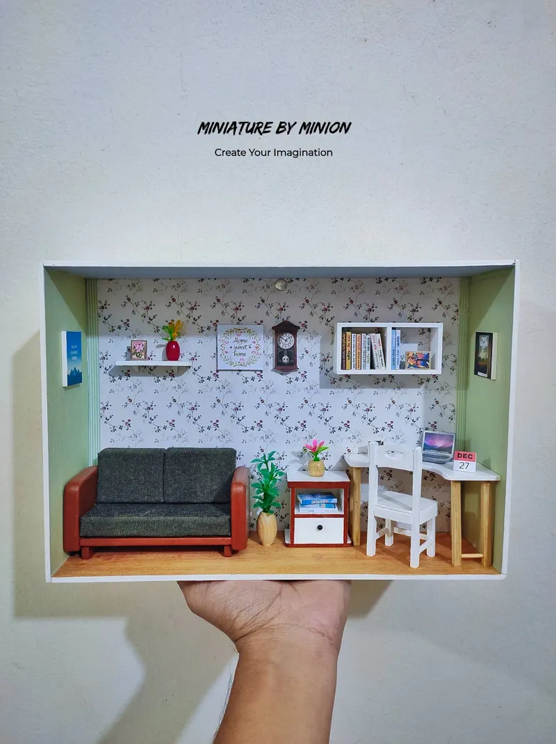 Living & Work Room Wall Box, handmade by Miniature By Minion