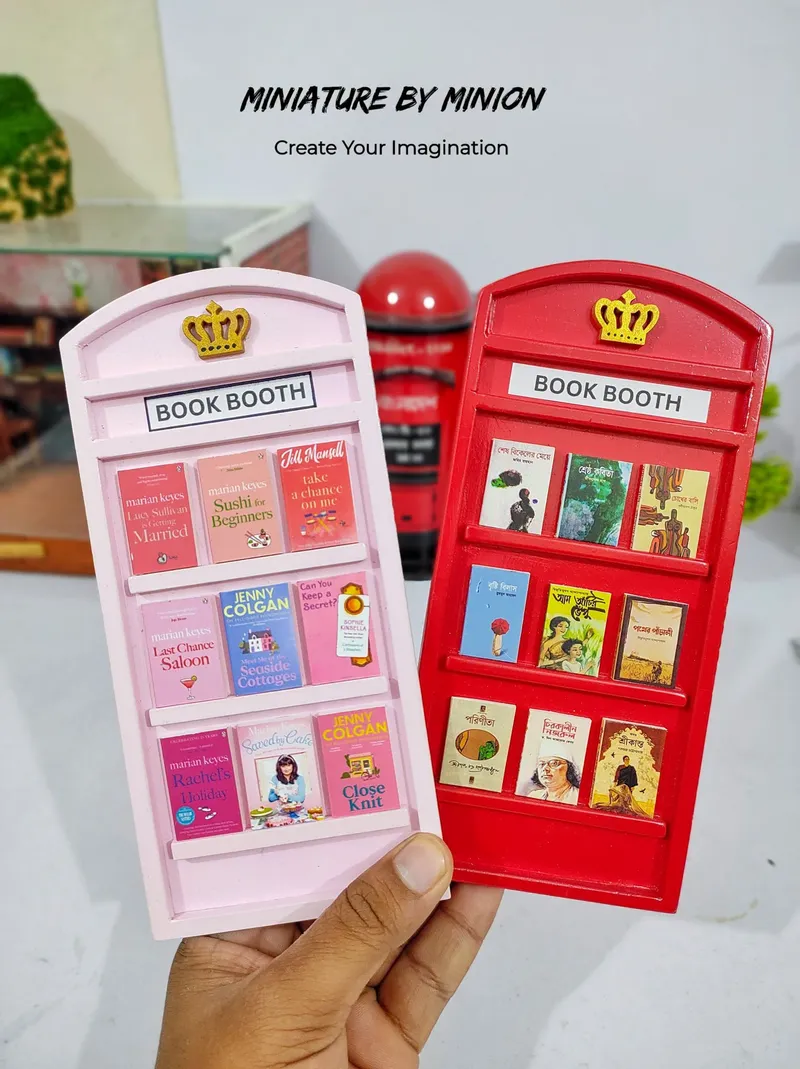 Book Booth (Pink or Red), handmade by Miniature By Minion