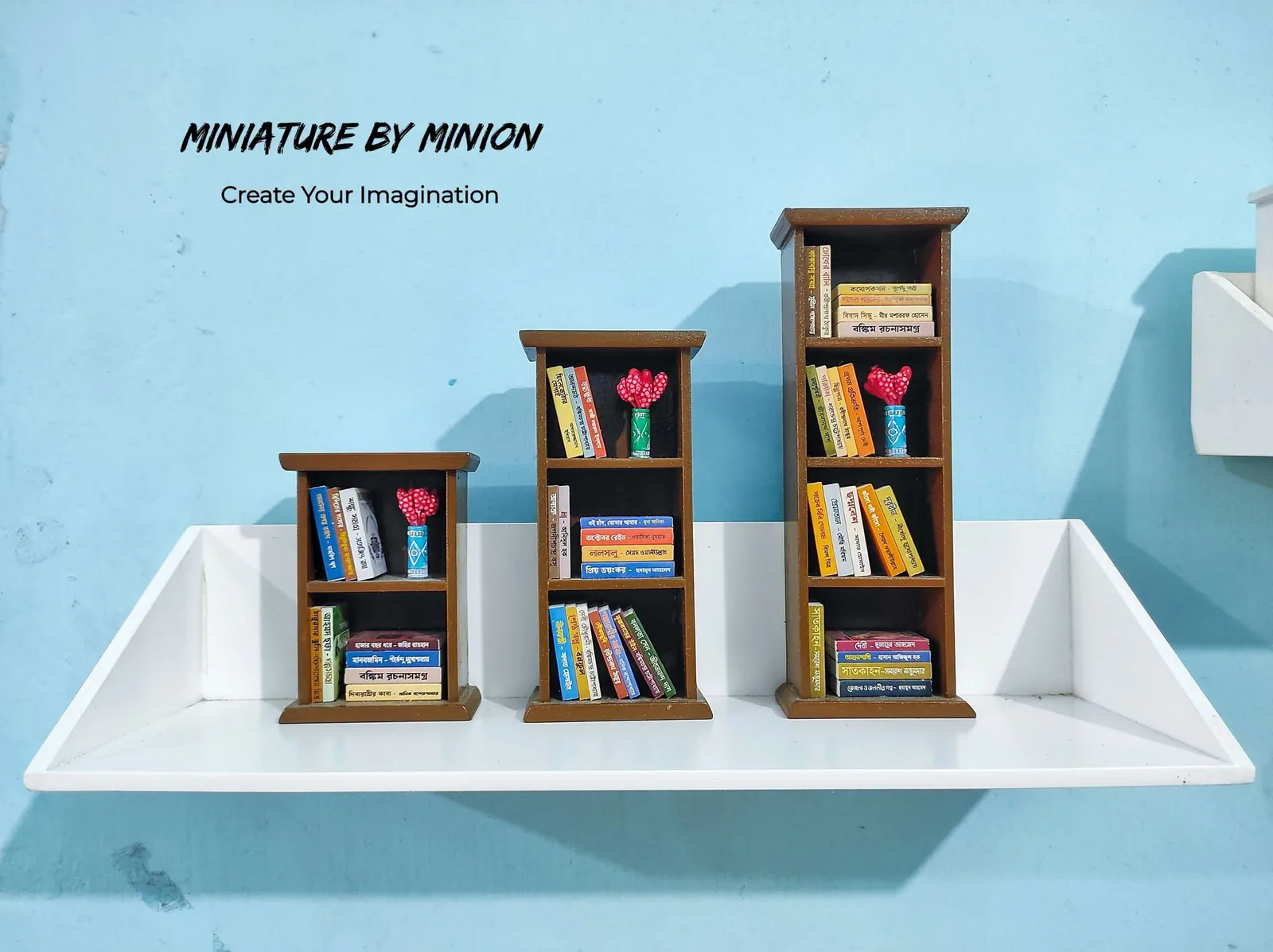 Bookshelf Trio, handmade by Miniature By Minion